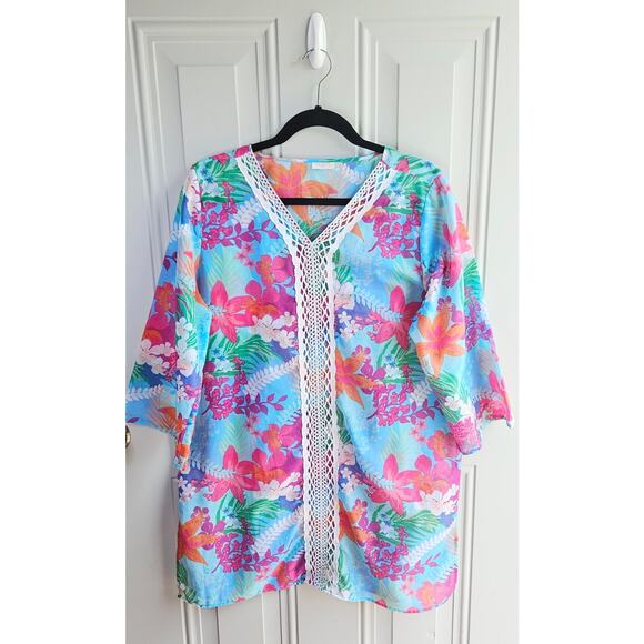Talbots Tops - Talbots Thin Sheer Summer Top Blouse Beachy Vacation Size Large Swim Cover up